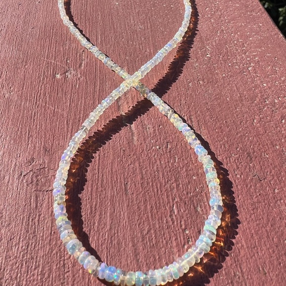 Rainbow Natural Untreated Welo Opal Necklace Handmade Solid 14K Yellow Gold - Picture 2 of 11